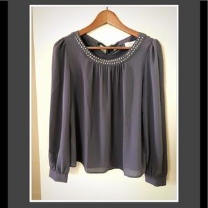 LOFT beaded pewter gray blouse